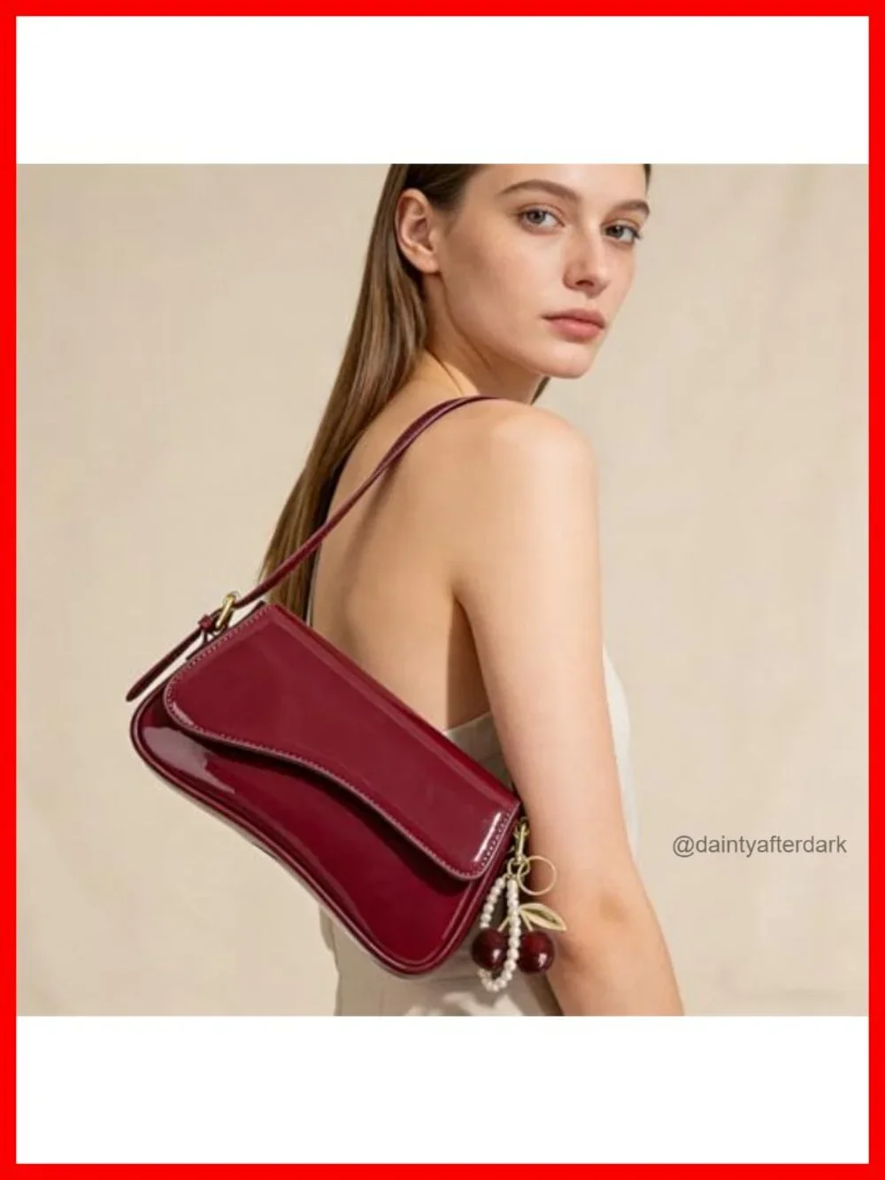 Faux Leather Hobo Bag with Cherry Charm Crossbody Shoulder Y2K Detachable Straps